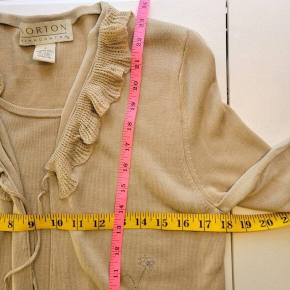 Norton McNaughton Silk Embroidered Sweater Sequin Beige With Cami Ruffle Tie S - Picture 9 of 10